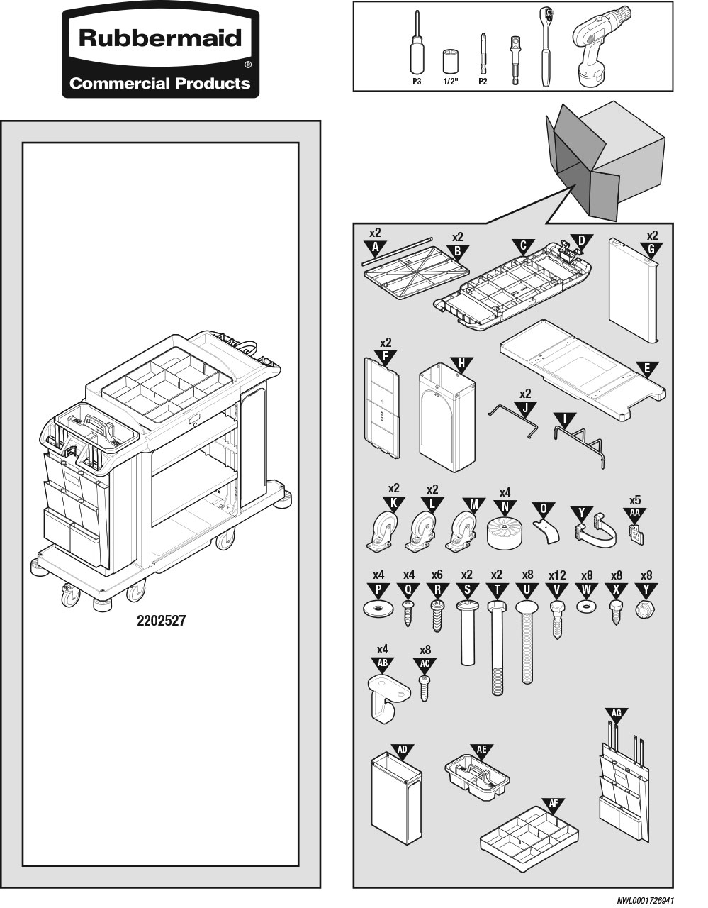 Full-Size Housekeeping Cart with Accessory Bundle Assembly Instructions (2202527)