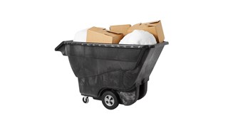 Il carrello ribaltabile Rubbermaid Commercial è realizzato in resistente espanso industriale e consente di trasportare carichi pesanti fino a 567 kg.
