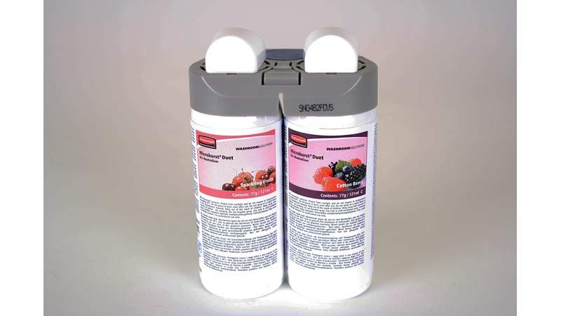 De Microburst® Duet-navullingen van Rubbermaid Commercial bevatten een unieke combinatie van speciaal geselecteerde, hoogwaardige, complementaire geuren.