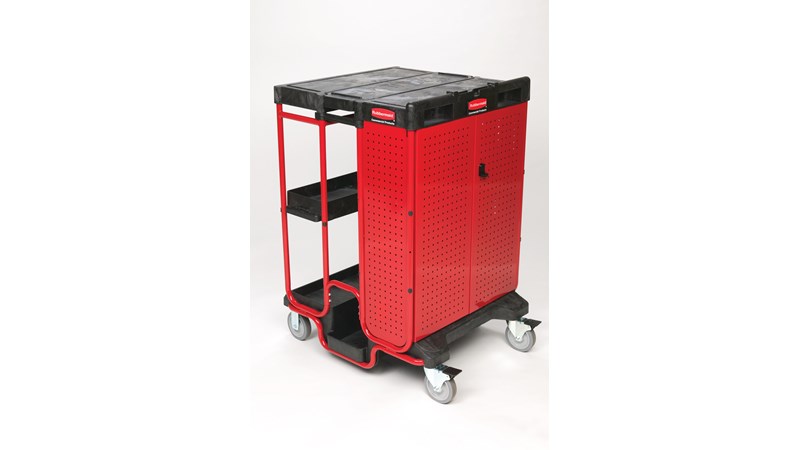 Rubbermaid Commercial Black Two-Shelf Locking Trades Cart