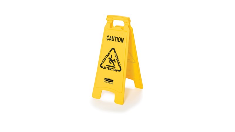 Il segnalatore di sicurezza bifacciale "Caution" (attenzione) è leggero e i colori e gli elementi grafici sono conformi agli standard ANSI/OSHA.