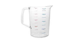 The Rubbermaid Commercial Bouncer® Measuring Cup is constructed of break-resistant, clear polycarbonate.