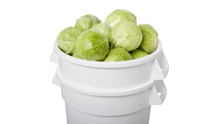 The Rubbermaid Commercial BRUTE® Greenskeeper Food Container with  Lid and Dolly helps keep greens fresh.