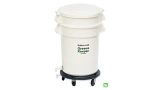 The Rubbermaid Commercial BRUTE® Greenskeeper Food Container with  Lid and Dolly helps keep greens fresh.