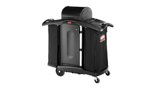 Rubbermaid Commercial Executive Compact Housekeeping Cart is a complete system solution for housekeeping. Adjustable storage options easily accommodate specific cleaning supply needs and provide flexibility. This sleek cart is designed to elevate your facility image by allowing staff to blend into the environment with discreet colours, reduced noise, and concealed supplies.
Features and Benefits: