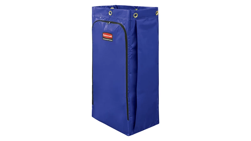 Rubbermaid Commercial Products Cleaning Cart Vinyl Bag collects up to 34 gaLs of waste (20% more than traditional cart bags) with zippered front for easy trash removal.