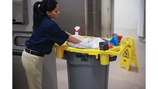 The Rubbermaid Commercial BRUTE® Rim Caddy snaps securely onto the rim of  167 l BRUTE® Containers.