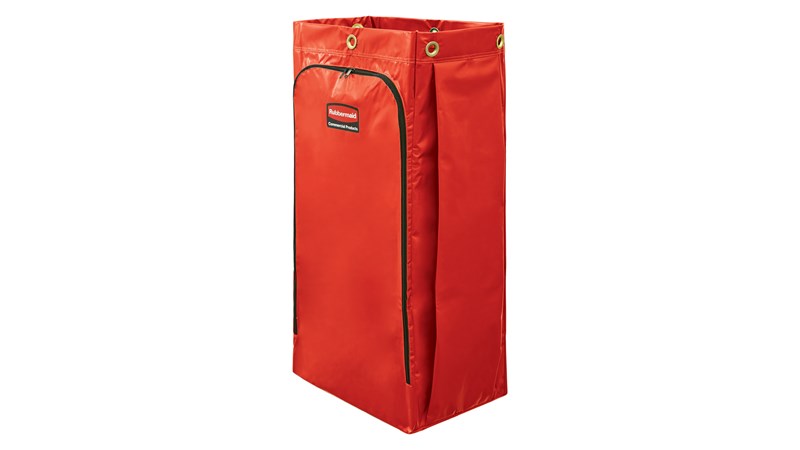 The Rubbermaid Commercial Vinyl Bag for Janitorial Cleaning Carts collects up to 129 l of waste (20% more than traditional cart bags) with zippered front for easy waste removal.