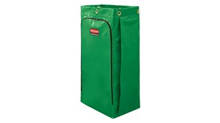 The Rubbermaid Commercial Vinyl Bag for Janitorial Cleaning Carts collects up to 129 l of waste (20% more than traditional cart bags) with zippered front for easy waste removal.