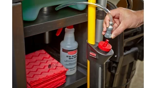 The Rubbermaid Commercial HYGEN™ PULSE™ High-Capacity Caddy allows users to easily clean up to 10,000 square feet, reducing the frequency of trips to the supply closet.