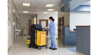 The High-Security Janitorial Cleaning Cart is a secure cart, featuring quiet casters and ball-bearing wheels along with a pre-assembled locking hood and doors.