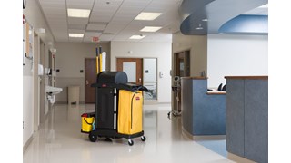 The Rubbermaid Commercial Products Executive Locking Hood for High-Capacity Janitorial Cleaning Carts secures and conceals supplies stored on the top of the cart while providing access to supplies on both sides of the cart.