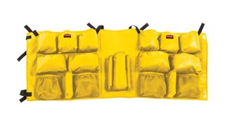 Die Slim Jim® Caddy-Tasche von Rubbermaid Commercial maximiert die Platzeffizienz durch die integrierte Aufbewahrung aller unterwegs benötigten Utensilien für die Reinigung und Müllsackaustausch.