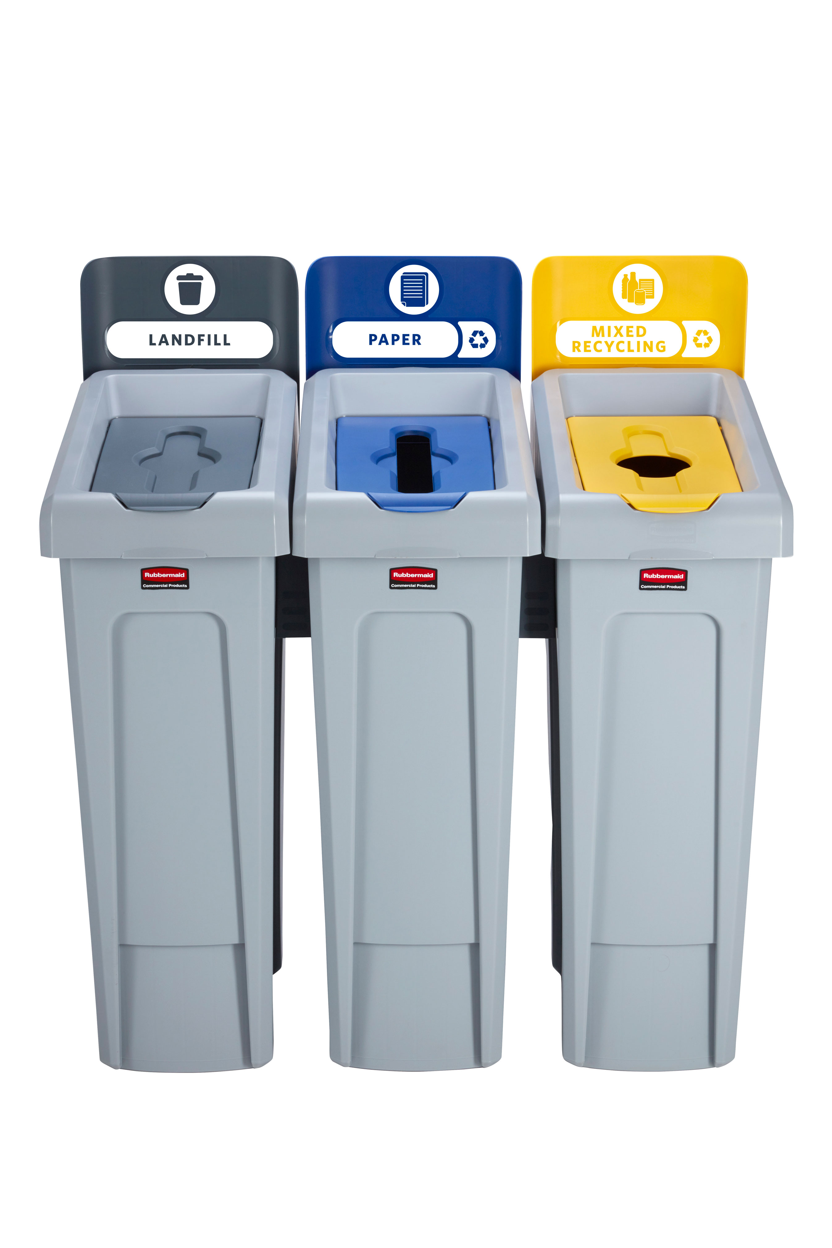 Landfill Rubbermaid Commercial Products Slim Jim Recycling Station Bundle 2 Stream /Paper Black Blue 