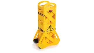 Easy to use, easy to see, easy to move, and easy to store mobile safety barrier uses articulating panels to extend to 4 metres long. It can be used straight, curved or circular. ANSI/OSHA-compliant Colours.