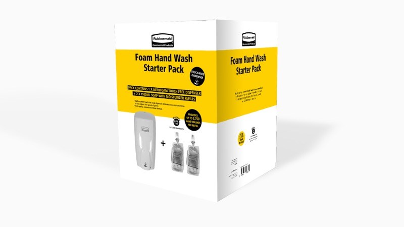 The Foam Hand Wash Touch-Free Starter Pack includes one AutoFoam Touch-Free White dispenser and 2 foam hand wash refills. It is a simple and effective way to manage cleanliness and hygiene in your facilities.