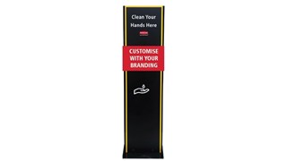 Customisable Metal Hand Sanitiser Stands are designed to be custom printed with any branding or graphic to suit your facility.  This is a simple and effective way to prevent the spread of harmful bacteria in your facilities whilst maintaing a consistent brand image.
