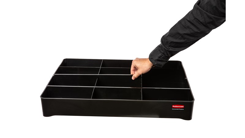 The Customisable Divider Tray for Housekeeping Carts is designed to help stay organised, with flexible partitions to easily configure up to 11 sections to store your cleaning equipment and accessories. The divider tray is built to last, moulded from Durable High Grade Resin , which is stronger than current wood and acrylic trays in the market.