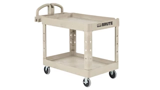 The Rubbermaid Commercial Heavy-Duty Utility Cart with 2 Lipped shelves, Medium, is a versatile, durable cart that can transport up to 500 lbs.