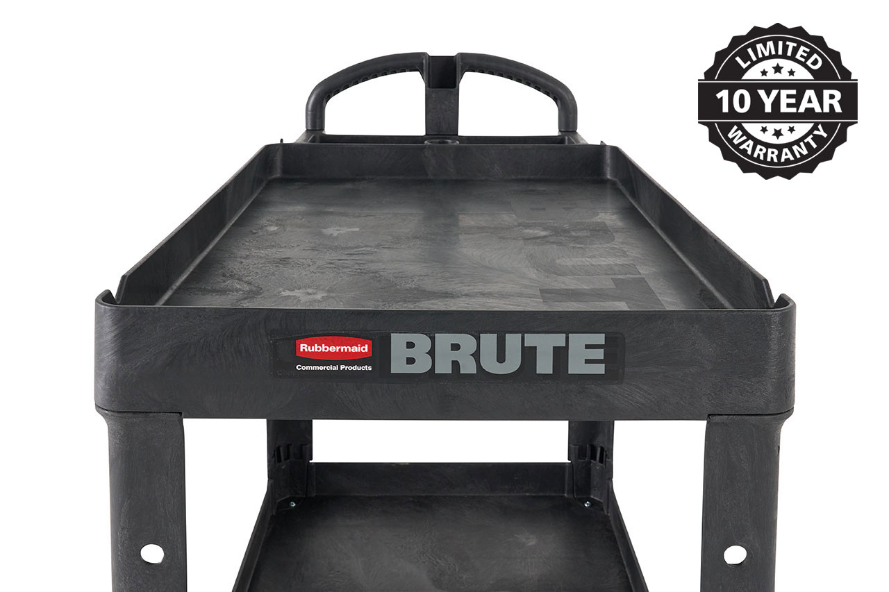 Rubbermaid® Brute Heavy Duty Ergo Handle Utility Cart, Lipped Shelf,  Medium, Black