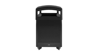 The Dimension Series decorative outdoor waste container's perforated steel panels create an upscale, dimensional look that complements contemporary outdoor enviornments.