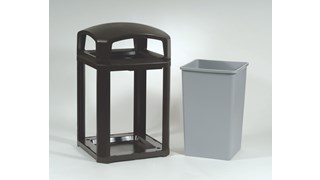The Landmark Series® Classic Container has a dome frame, lock option and comes with a rigid liner. It is an ideal solution for high-volume outdoor waste collection with the addition of locking capability for added security.