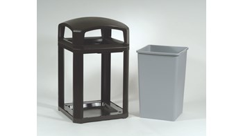 The Landmark Series® Classic Container has a dome frame, lock option and comes with a rigid liner. It is an ideal solution for high-volume outdoor waste collection with the addition of locking capability for added security.