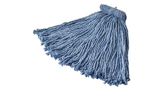 Cut-end mop with screw-on head for general-purpose mopping. Blend of 4-ply cotton/rayon/synthetic. Enhanced mop-to-floor contact.