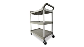 The Rubbermaid Commercial Utility Cart, 3 Shelf, is a versatile, durable cart that can support up to 200 lbs.