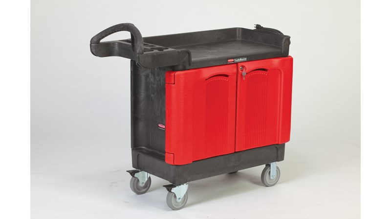 The Rubbermaid Commercial TradeMaster Cart with Cabinet is a total tool storage and mobile workbench system.