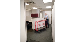 The Rubbermaid Commercial Sheet and Panel Truck has a 907kg capacity and features built-in tie-down slots to secure loads while moving them and a textured surface greatly reduces slippage.