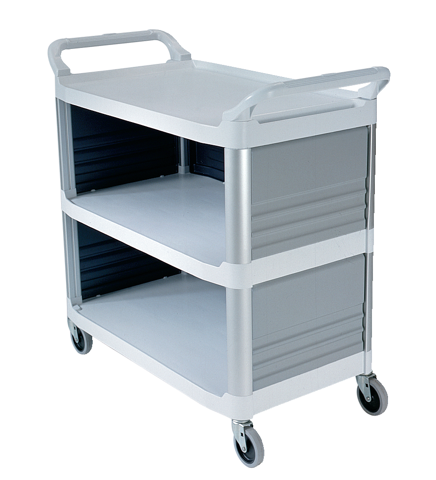 Rubbermaid Utility Cart with Enclosed End Panels on 3 Sides,  Black,FG409300BLA - CME Corp