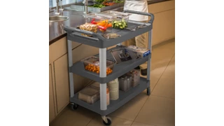 The Rubbermaid Commercial Xtra Utility Cart functions in front and back of house applications.