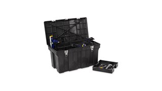 The Rubbermaid Commercial professional grade tool box for commercial/industrial use.  Made of sturdy structural foam construction that won’t rust, dent, chip, or peel.