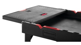 The Heavy Duty Adaptable Cart from Rubbermaid Commercial provides superior versatility for tackling whatever task is at hand.  It reduces the need for time-consuming user modifications with a variety of integrated features including: an ergonomic adjustable handle with four positions for maximum comfort, a flip-up shelf, locking castors, and numerous storage features designed to help organise tools and small parts.