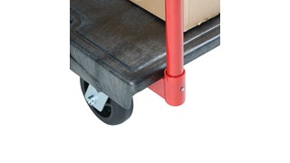 The Rubbermaid Commercial Heavy-Duty Platform Truck is constructed from Duramold resin and metal composite for durability and strength. The trolley has a 454kg capacity.