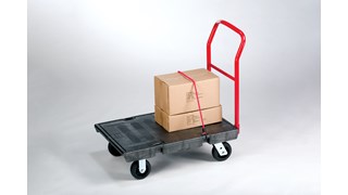 The Rubbermaid Commercial Heavy-Duty Platform Truck is constructed from Duramold resin and metal composite for durability and strength. The trolley has a 454kg capacity.