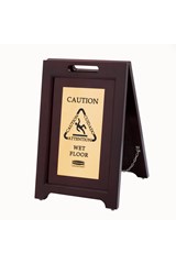 Executive Series™ 22 in Wooden Multilingual "Caution" Sign, 2-Sided, Gold