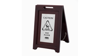Executive Series™ 56cm Wooden Multilingual "Caution" Sign, 2-Sided, Silver