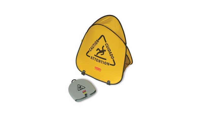 Large cone folds with a simple twist and slides into compact shell for handy storage. Multilingual safety communication utilizes ANSI/OSHA-compliant Colour and graphics.