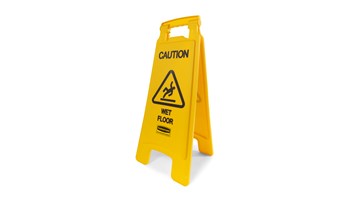 Lightweight "Caution Wet Floor" sign is 2-sided for effective safety communication and utilizes ANSI/OSHA-compliant Colour and graphics.