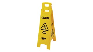 This  Lightweight "Caution Wet Floor" sign is 4-sided for effective safety communication and utilizes ANSI/OSHA-compliant colour and graphics.