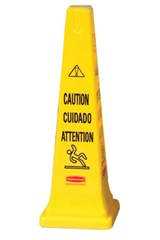 Cono multilingüe con mensaje de «Cuidado», 91,4 cm, amarillo