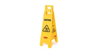 Lightweight "Caution" sign is 4-sided for effective multilingual safety communication and utilizes ANSI/OSHA-compliant Colour and graphics.