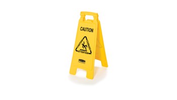 Lightweight "Caution" sign is 2-sided for effective multilingual safety communication and utilizes ANSI/OSHA-compliant Colour and graphics.
