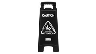 Sleek, lightweight "Caution" sign is 2-sided for effective multilingual safety communication that won't disrupt a building's image.