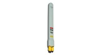 Collapsible sign automatically deploys when removed from wall-mounted storage tube. Multilingual safety communication utilizes ANSI/OSHA-compliant Colour and graphics