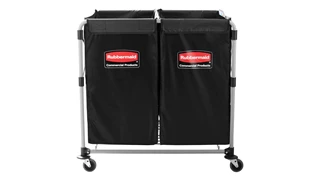 The Rubbermaid Commercial 1881781 Executive Series Multi-Stream, Collapsible X-Cart Basket, Two 4-Bushel bags, 99.79 kg load capacity, Black.