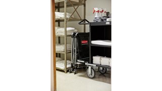 The Rubbermaid Commercial 1881749 Executive Series Collapsible X-Cart Basket, 4-Bushel, 220 lbs load capacity, Black.