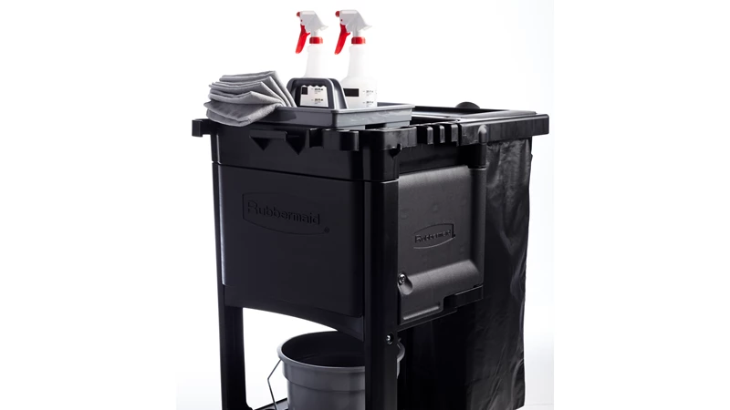 The Rubbermaid Commercial Executive Janitorial Cleaning Cabinet for Traditional Carts conceal and secure supplies to keep patrons safe while providing a professional presents.